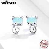 925 Silver Cat Opal Stud Earrings Wedding Jewelry Gift