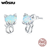 925 Silver Cat Opal Stud Earrings Wedding Jewelry Gift