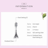 925 Silver Eiffel Tower Charm Zircon Bead for Bracelet Pendant