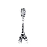 925 Silver Eiffel Tower Charm Zircon Bead for Bracelet Pendant