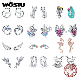 925 Silver Fairy Wings Unicorn Stud Hoop Earrings Opal Jewelry