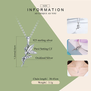 925 Silver Flower Fairy Dangle Pendant Necklace Gift for Women