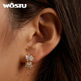 925 Silver Plated Girl Bear Dangle Earrings For Women