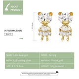 925 Silver Plated Girl Bear Dangle Earrings For Women