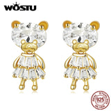 925 Silver Plated Girl Bear Dangle Earrings For Women