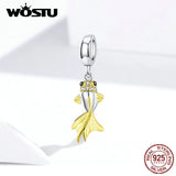 925 Silver Golden Koi Charm Zircon Beads Bracelet Pendant 925 Jewelry