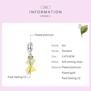 925 Silver Golden Koi Charm Zircon Beads Bracelet Pendant 925 Jewelry