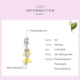 925 Silver Golden Koi Charm Zircon Beads Bracelet Pendant 925 Jewelry
