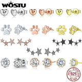 925 Silver Heart Star Zircon Stud Earrings Wedding Jewelry