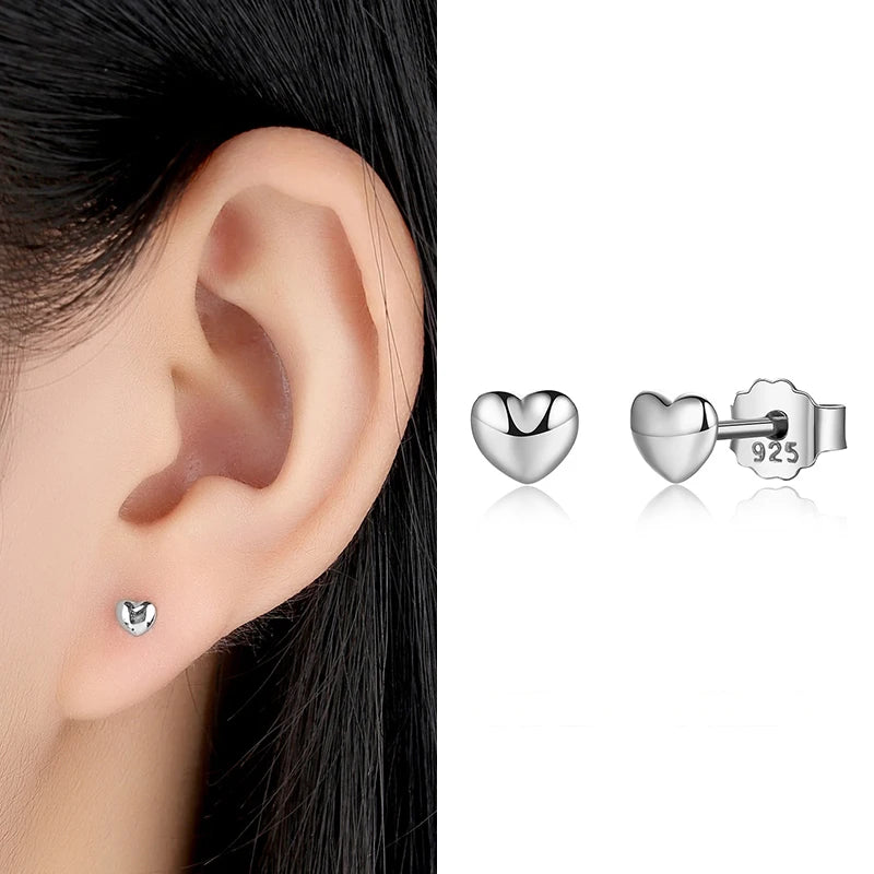 925 Silver Heart Star Zircon Stud Earrings Wedding Jewelry