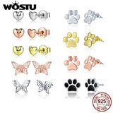 925 Silver Heart Star Zircon Stud Earrings Wedding Jewelry