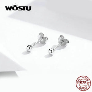 925 Silver Ball Stud Earrings Like Beans Shape CQE581