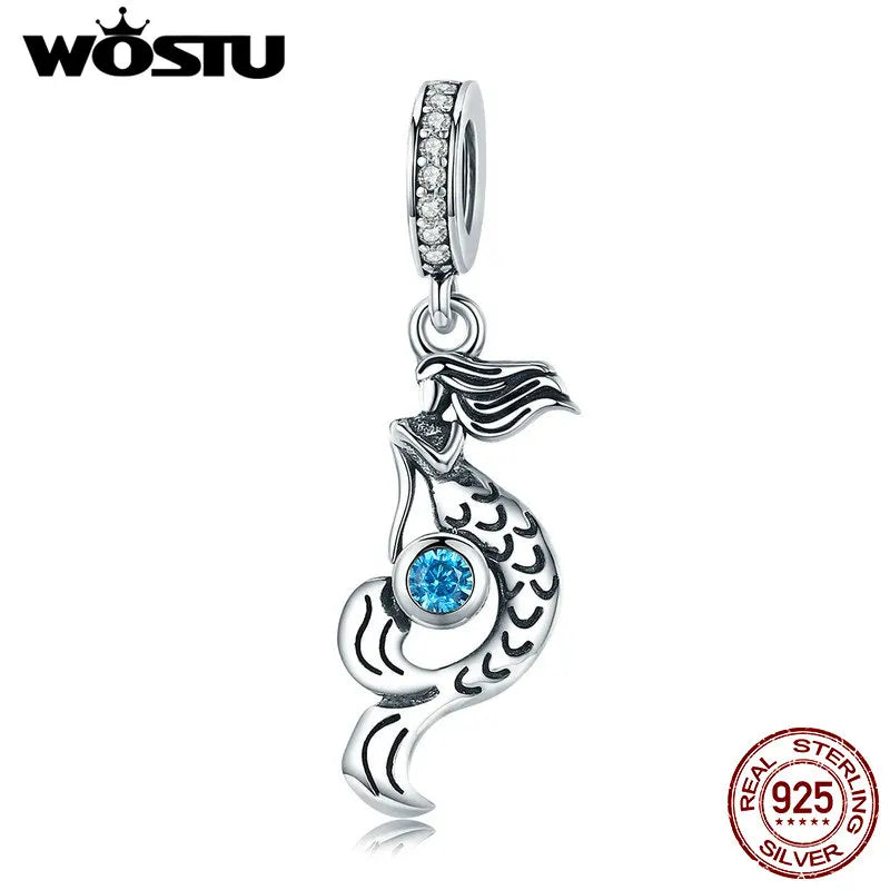 925 Silver Mermaid Tear Sea Crystal Bead Charm for Bracelet Pendant