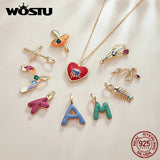 925 Silver Plated Letter Heart Snake Pendant Necklace