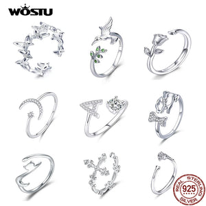 Adjustable 925 Silver Ring Women Open Size Wedding Engagement Jewelry FIR323