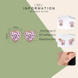 925 Silver Rose Heart Stud Earrings Pink CZ Jewelry