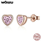 925 Silver Rose Heart Stud Earrings Pink CZ Jewelry