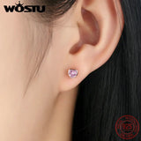 925 Silver Rose Heart Stud Earrings Pink CZ Jewelry