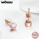 925 Silver Rose Heart Stud Earrings Pink CZ Jewelry