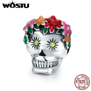 925 Sterling Silver Skull Flower Enamel Bead Charm for Bracelet Necklace