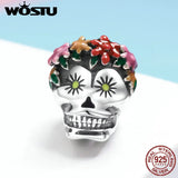925 Sterling Silver Skull Flower Enamel Bead Charm for Bracelet Necklace