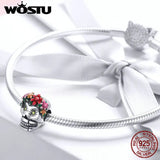 925 Sterling Silver Skull Flower Enamel Bead Charm for Bracelet Necklace