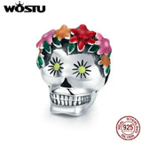925 Sterling Silver Skull Flower Enamel Bead Charm for Bracelet Necklace