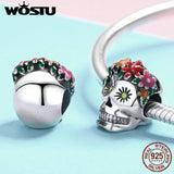 925 Sterling Silver Skull Flower Enamel Bead Charm for Bracelet Necklace
