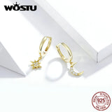 925 Silver Star & Moon Zircon Earrings Women CQE785