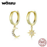 925 Silver Star & Moon Zircon Earrings Women CQE785