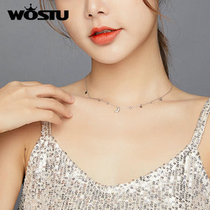 925 Silver Moon & Star Pendant Necklace Chain Link Necklaces DXN420