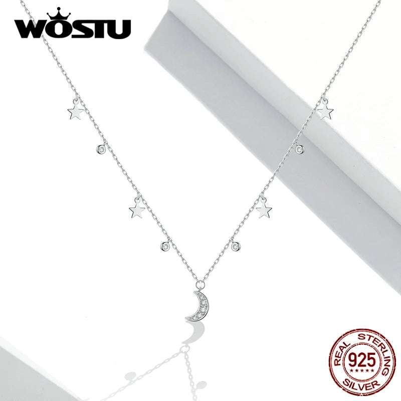 925 Silver Moon & Star Pendant Necklace Chain Link Necklaces DXN420