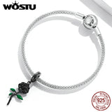 925 Sterling Silver Rose Charm Pendant for Bracelet Necklace