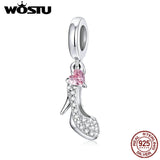 Glass Slipper Zircon Charm Pendant 925 Silver Bead DIY Bracelet Jewelry