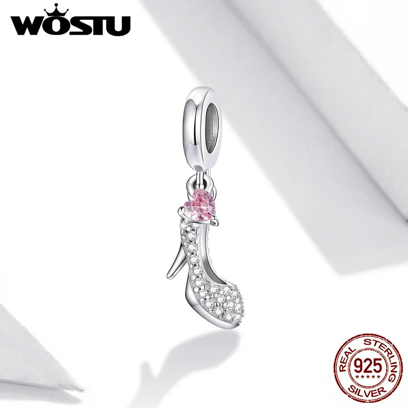 Glass Slipper Zircon Charm Pendant 925 Silver Bead DIY Bracelet Jewelry