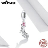 925 Silver Glass Slipper Zircon Charm Pendant DIY Bracelet Jewelry