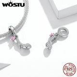 925 Silver Glass Slipper Zircon Charm Pendant DIY Bracelet Jewelry