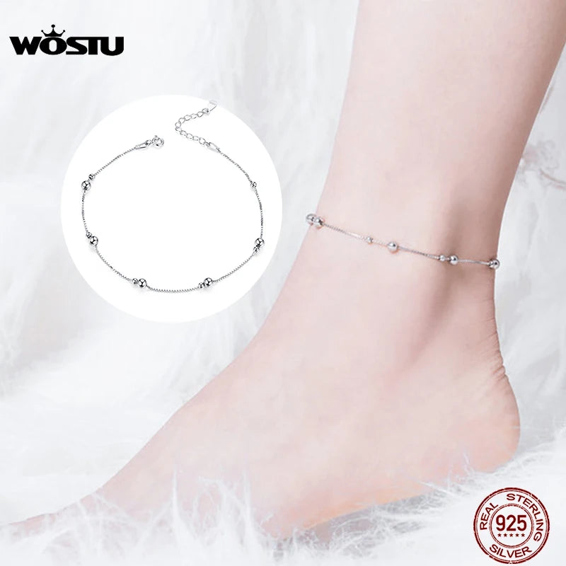 925 Sterling Silver Beads Ball Anklet Chain Bracelet Women Foot Leg Chain