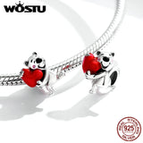 Bear Charm 925 Sterling Silver Red Heart Bracelet Pendant DIY Jewelry CQC1610