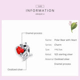 Bear Charm 925 Sterling Silver Red Heart Bracelet Pendant DIY Jewelry CQC1610