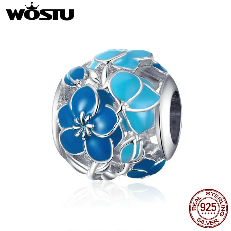 925 Sterling Silver Blossom Flower Beads Charm for DIY Jewelry Making