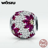 925 Silver Maple Leaves Red CZ Bead for Bracelet Bangle
