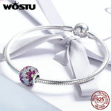 925 Silver Maple Leaves Red CZ Bead for Bracelet Bangle