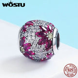 925 Silver Maple Leaves Red CZ Bead for Bracelet Bangle