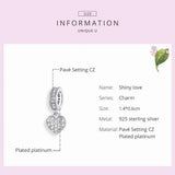 925 Silver Heart Dangle Charm Zircon Bead Pendant CTC211