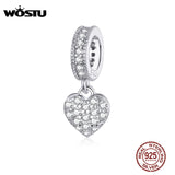 925 Silver Heart Dangle Charm Zircon Bead Pendant CTC211