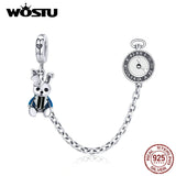 Sterling Silver Bunny & Clock Safety Chain Charm for Bracelet FIC1443