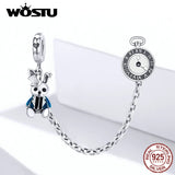 Sterling Silver Bunny & Clock Safety Chain Charm for Bracelet FIC1443