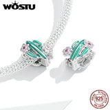 925 Silver Cactus Charms Green Cactus Pink Petal Flowers Beads Bracelet Charms