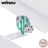 925 Silver Cactus Charms Green Cactus Pink Petal Flowers Beads Bracelet Charms